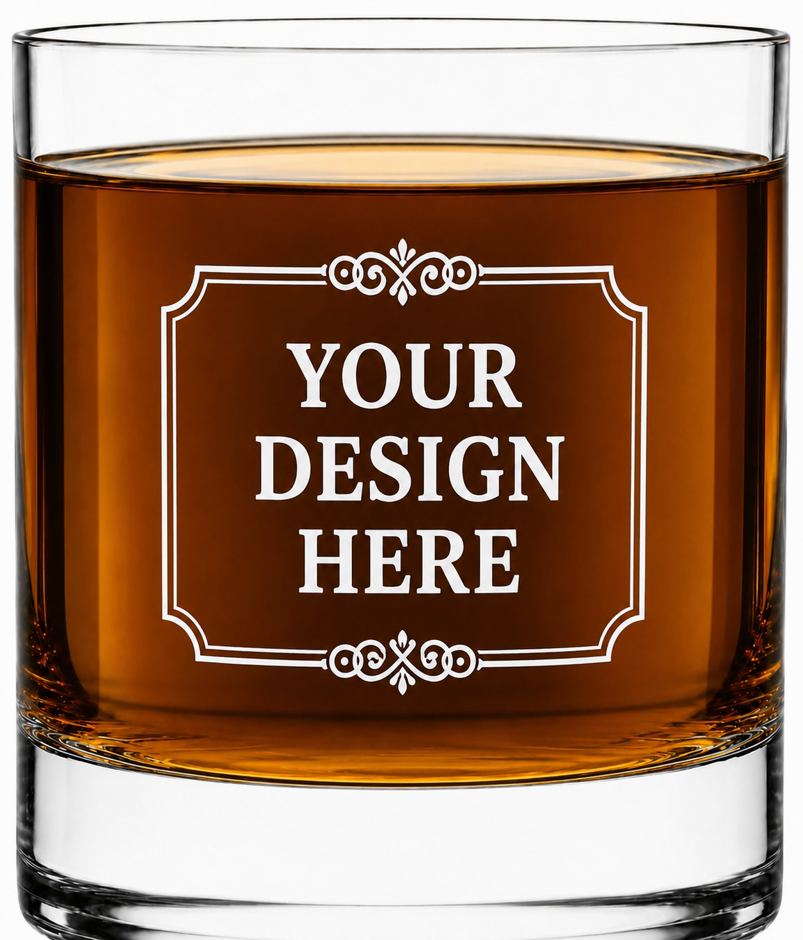 Custom Logo Etching • 144 Whiskey Glasses • Made in Europe & Satin-Etched in USA • 100% Lead-Free Crystal • Minimum Order Quantity: 144 Pieces • Pour Lines Applied Upon Request