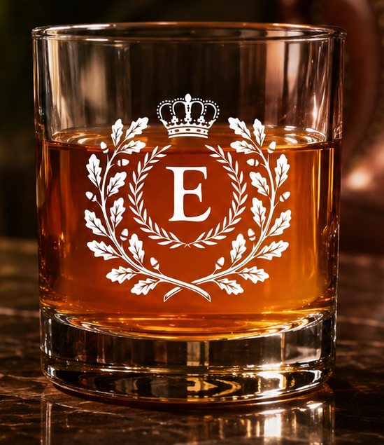 Monogram Initial “E” Glass – Made in Europe – 100% Lead-Free – Gift-Boxed – Free Shipping – Free Returns
