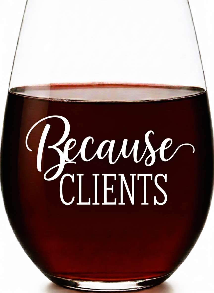 Because Clients Stemless Wine Glass – Made in Europe, 100% Lead-Free, Personalized in USA, Gift Boxed, Free Shipping & Returns