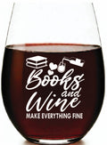 Books & Wine Make Everything Fine Stemless Wine Glass – Made in Europe, 100% Lead-Free, Personalized in USA, Gift Boxed, Free Shipping & Returns