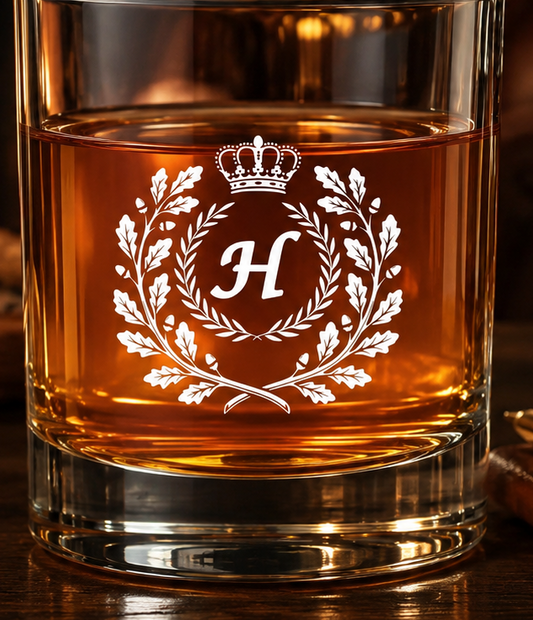Monogram Initial “H” Glass – Made in Europe – 100% Lead-Free – Gift-Boxed – Free Shipping – Free Returns