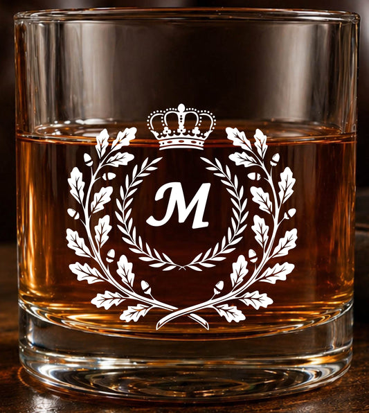Monogram Initial “M” Glass – Made in Europe – 100% Lead-Free – Gift-Boxed – Free Shipping – Free Returns