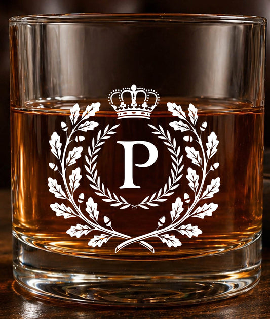 Monogram Initial “P” Glass – Made in Europe – 100% Lead-Free – Gift-Boxed – Free Shipping – Free Returns