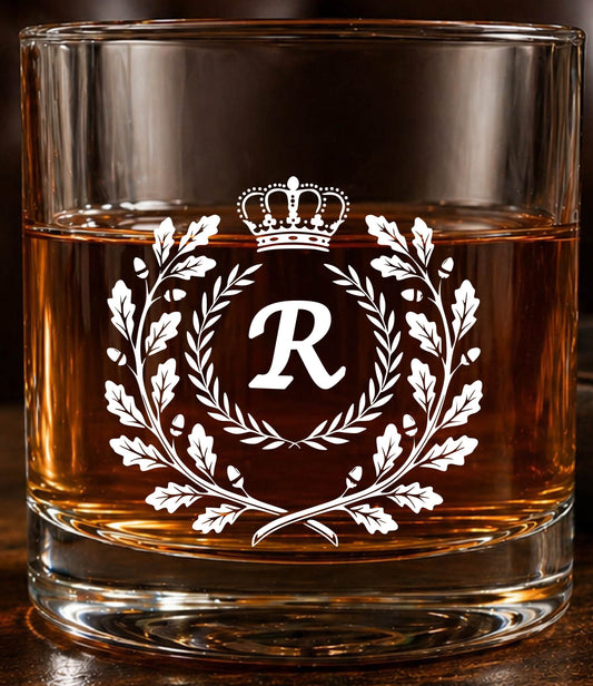 Monogram Initial “R” Glass – Made in Europe – 100% Lead-Free – Gift-Boxed– Free Shipping – Free Returns