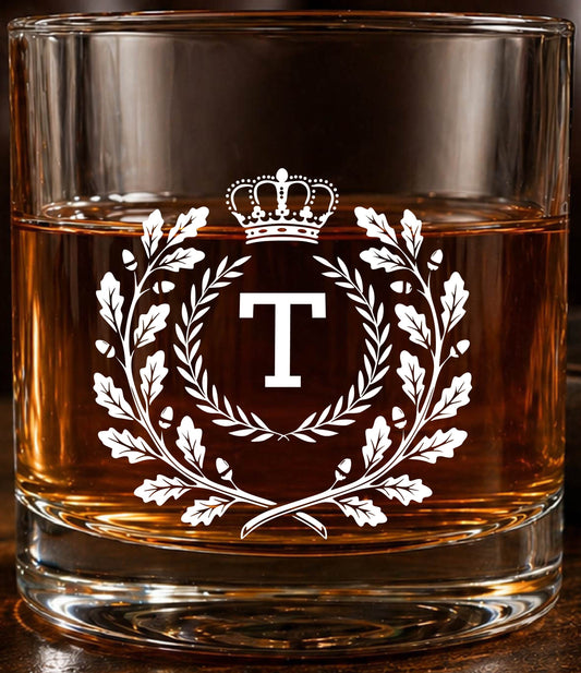Monogram Initial “T” Glass – Made in Europe – 100% Lead-Free – Gift-Boxed – Free Shipping – Free Returns