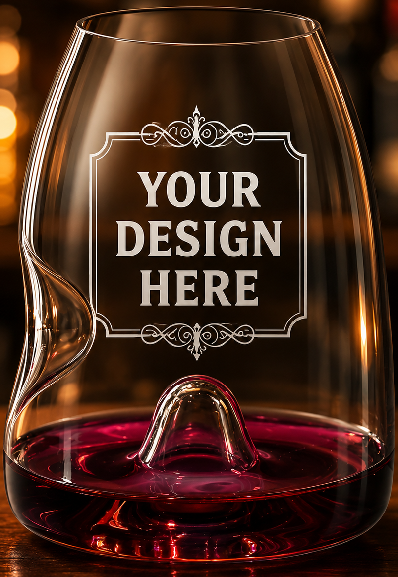 Custom Logo Etching • 144 Wine Tasting Glasses • Made in Europe & Satin-Etched in USA • 100% Lead-Free Crystal • Minimum Order Quantity: 144 Pieces • Pour Lines Applied Upon Request
